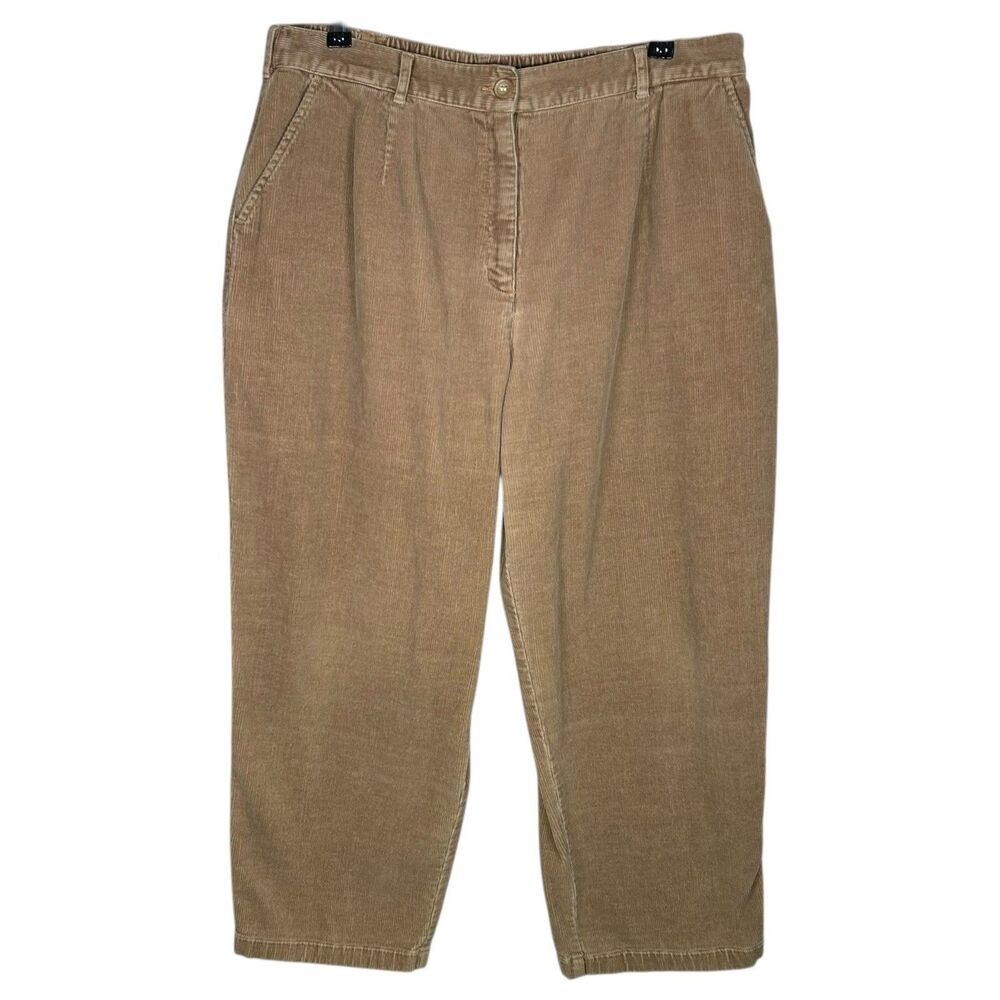 LL Bean Corduroy Pants Womens 16 Petite 16P Beige Stretch Straight Casual Office